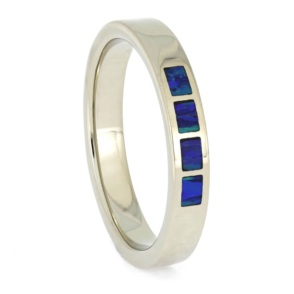 Blue Opal Men's Wedding Band in White Gold, Size 9.75-RS11316 - Jewelry by Johan
