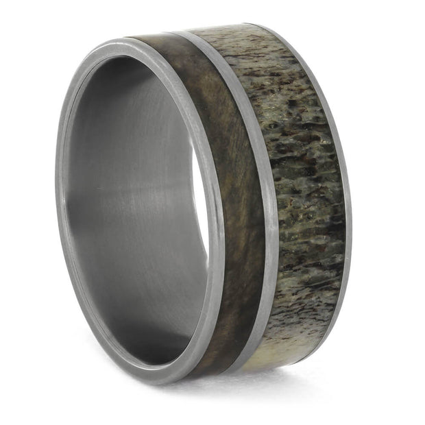 Wood and Deer Antler Wedding Band