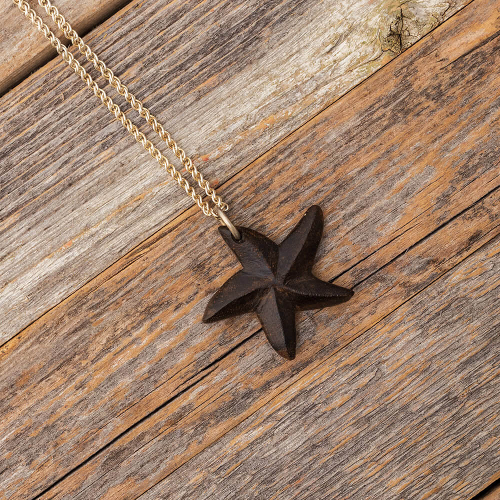 Star Shaped Wood Pendant, Starfish Necklace with Sterling Silver Bail-RS9466 - Jewelry by Johan