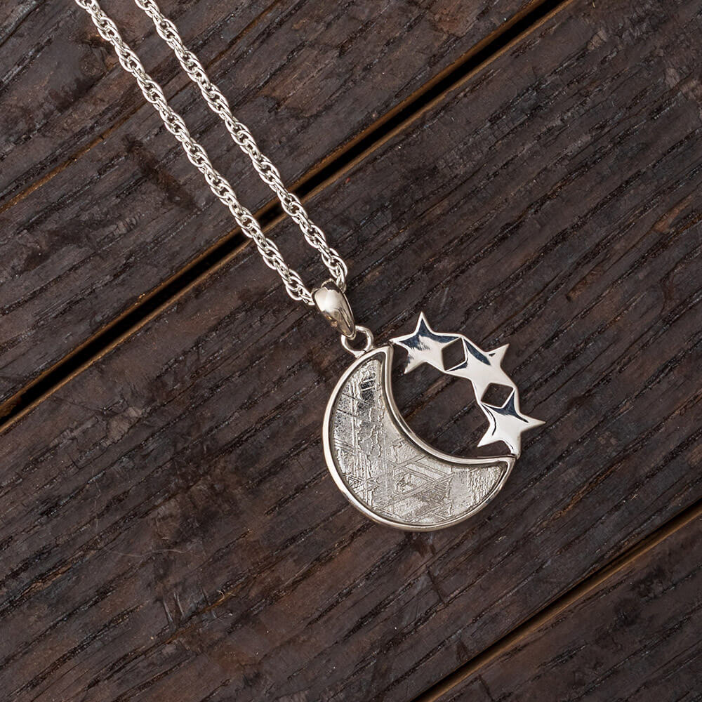 18" Meteorite Necklace with Stars and Gibeon Crescent Moon-RSSB004 - Jewelry by Johan
