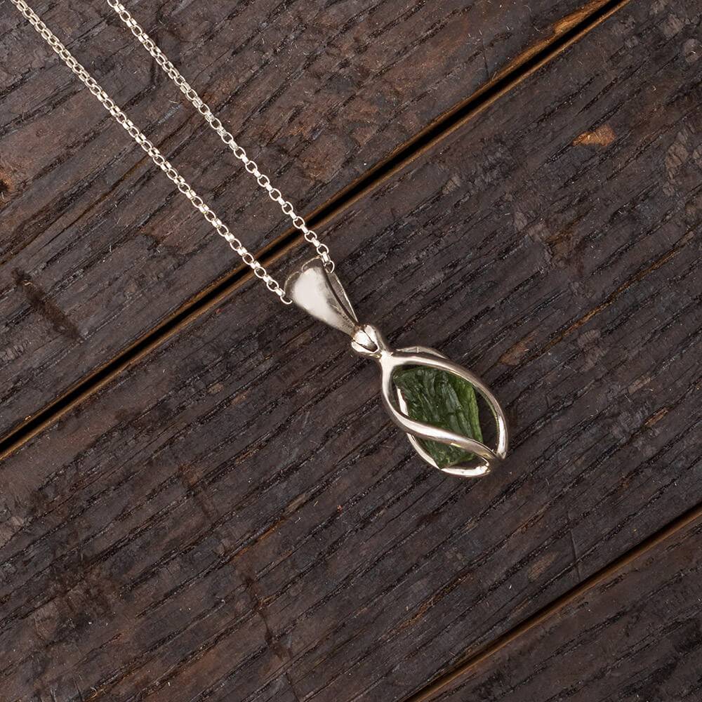 Moldavite Pendant in Sterling Silver, 18