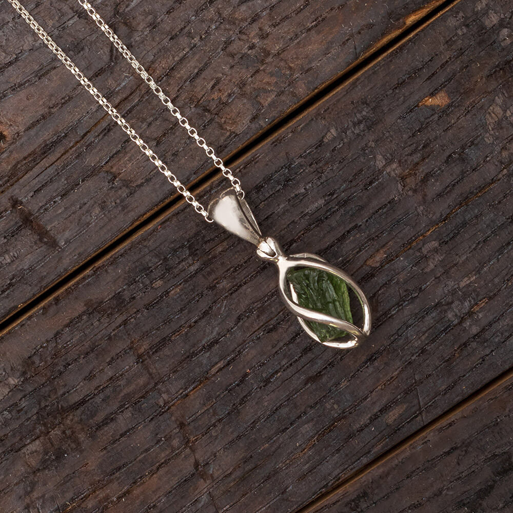 Moldavite Pendant in Sterling Silver, 18" Necklace-RSSB009 - Jewelry by Johan
