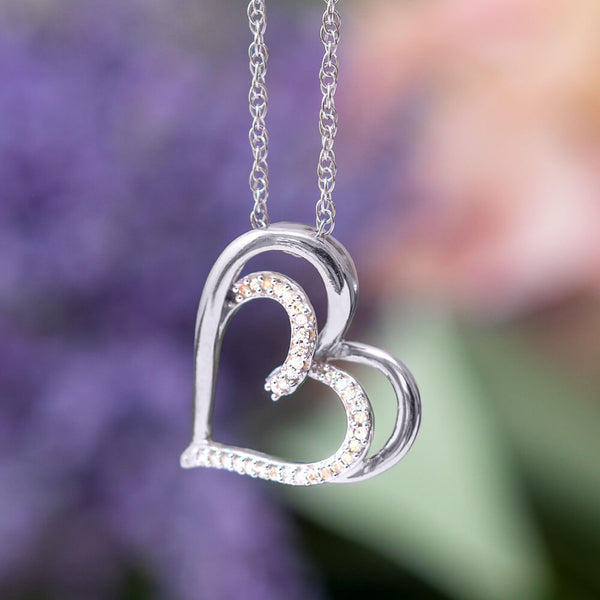 Diamond Tilted Heart Necklace, Silver or White Gold | Jewelry by Johan -  10k White Gold - Jewelry by Johan