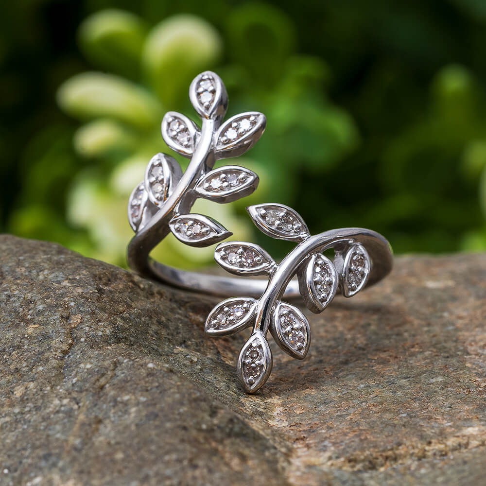 Diamond Vine Statement Ring, Nature Ring - Unknown - Send Ring Sizer First  / Sterling Silver