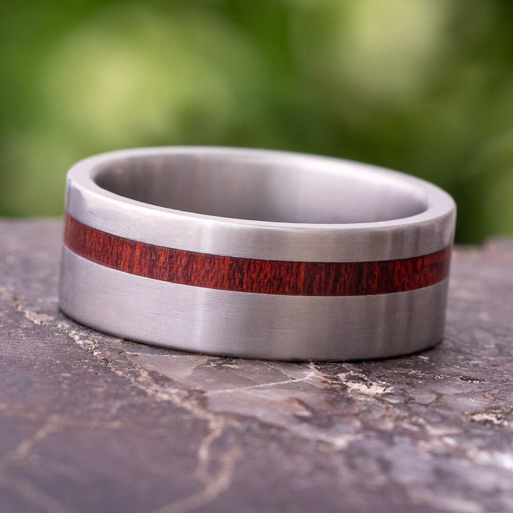 Bloodwood Ring In Matte Titanium Band, In Stock