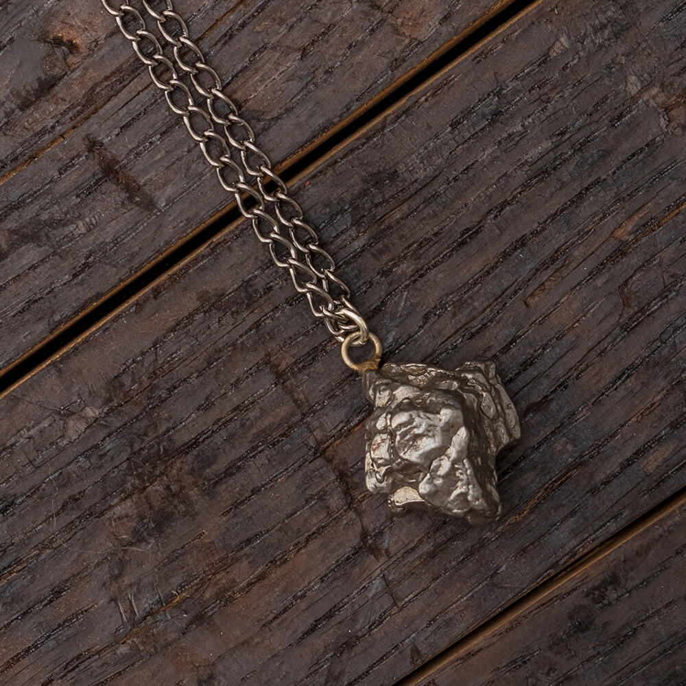 Meteorite Nugget Necklace With 30" Black Chain, In Stock-SIG3041 - Jewelry by Johan
