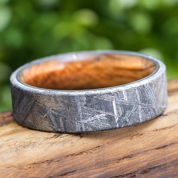 Meteorite Ring with Whiskey Barrel oak