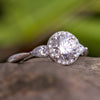 Moissanite Halo Engagement Ring With Diamond Accents - Jewelry by Johan