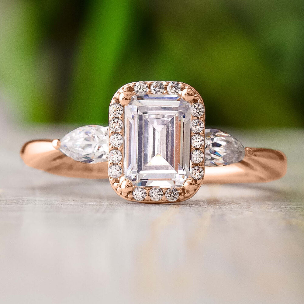 Emerald Cut Moissanite Halo Engagement Ring Jewelry By Johan