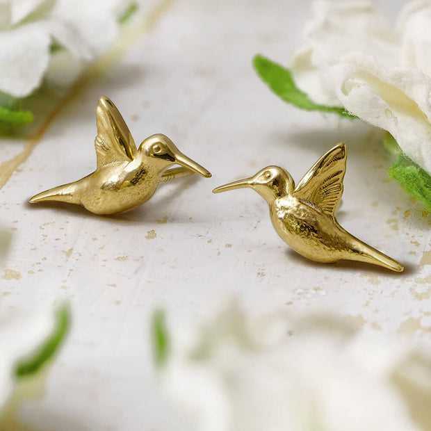 Yellow Gold Hummingbird Stud Earrings