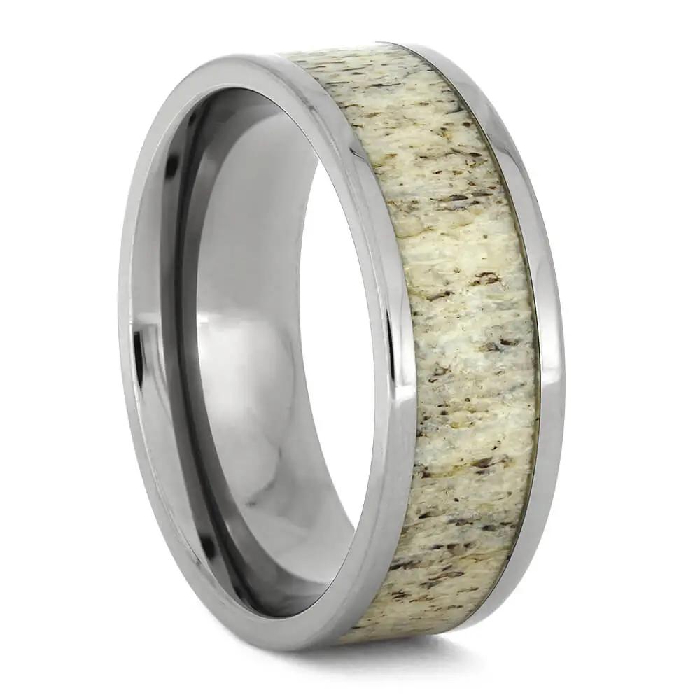 Simple Men's Wedding Band With Deer Antler Inlay-1071 - Jewelry by Johan