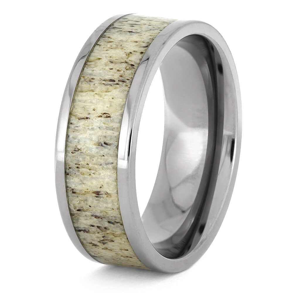 Plus Size Men's Wedding Band With Deer Antler Inlay-1071X - Jewelry by Johan