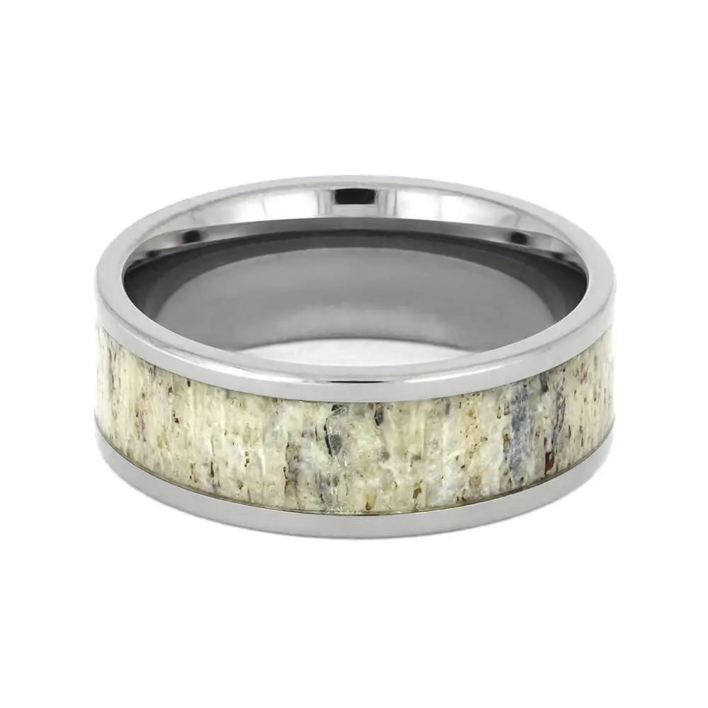Simple Men's Wedding Band With Deer Antler Inlay-1071 - Jewelry by Johan