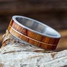 Tulipwood Ring With Rose Gold Pinstripe, Titanium Wedding Band-1180 - Jewelry by Johan