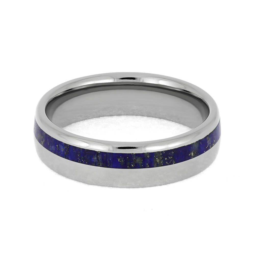 Lapis Lazuli Ring, Titanium Wedding Band With Round Profile