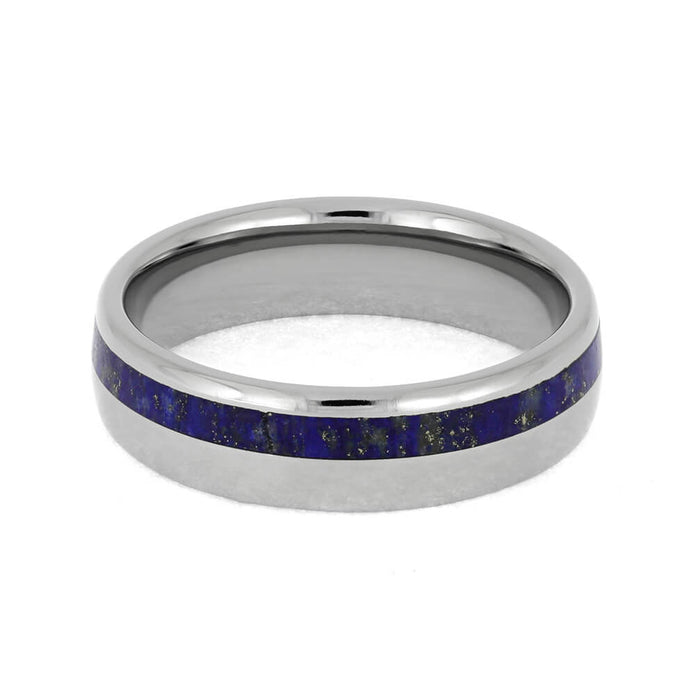 Lapis Lazuli Ring, Titanium Wedding Band With Round Profile