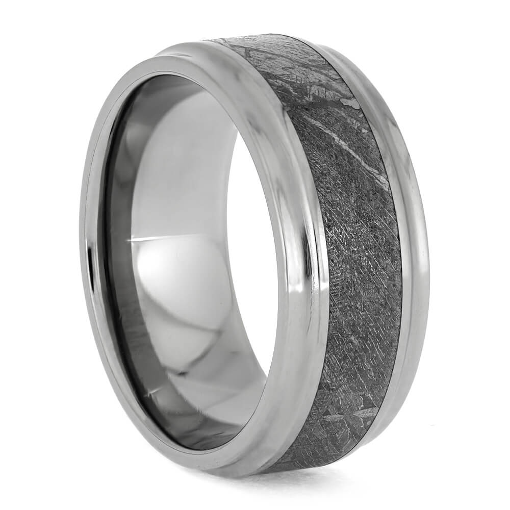 Meteorite Men's Wedding Band, Titanium Ring With Concave Edges-1602 - Jewelry by Johan