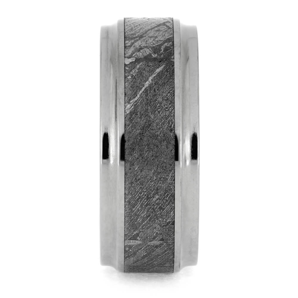 Meteorite Men's Wedding Band, Titanium Ring With Concave Edges-1602 - Jewelry by Johan