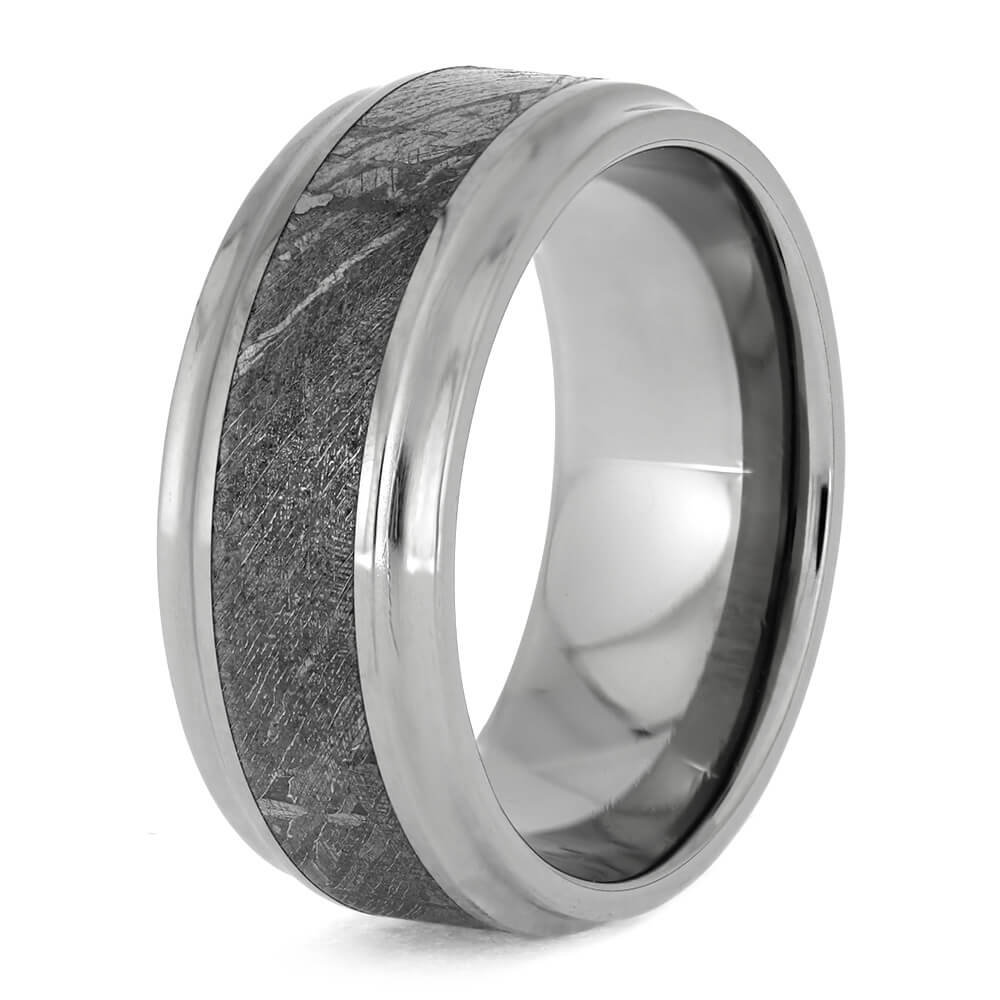 Meteorite Men's Wedding Band, Titanium Ring With Concave Edges-1602 - Jewelry by Johan