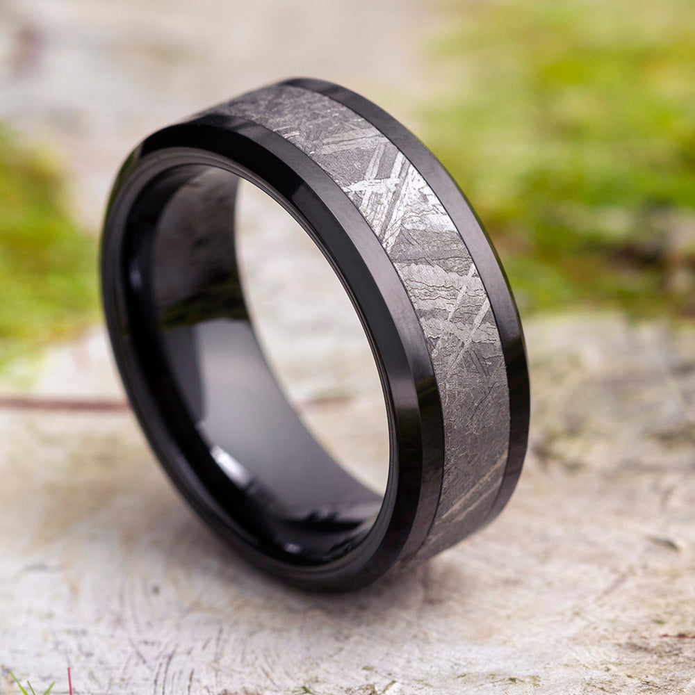 Meteorite Black Ceramic Men's Wedding Band, In Stock-SIG3028 - Jewelry by Johan