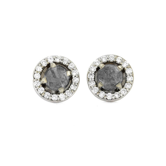 Meteorite Earrings With Stunning White Diamonds On 14k White Gold