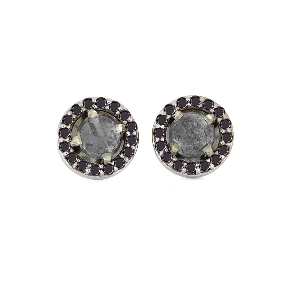 Meteorite Earrings With Gorgeous Black Diamonds On 14k White Gold