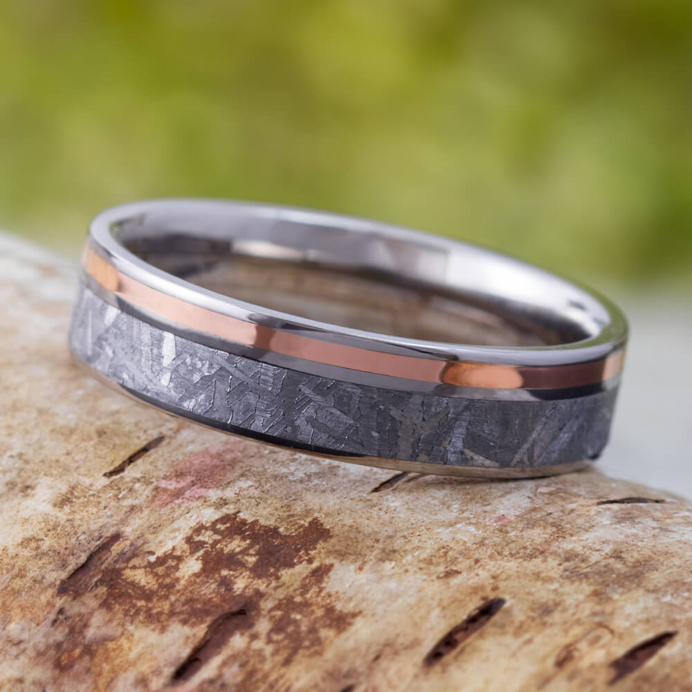 Meteorite And Rose Gold Ring With Titanium Edges-1724 - Jewelry by Johan