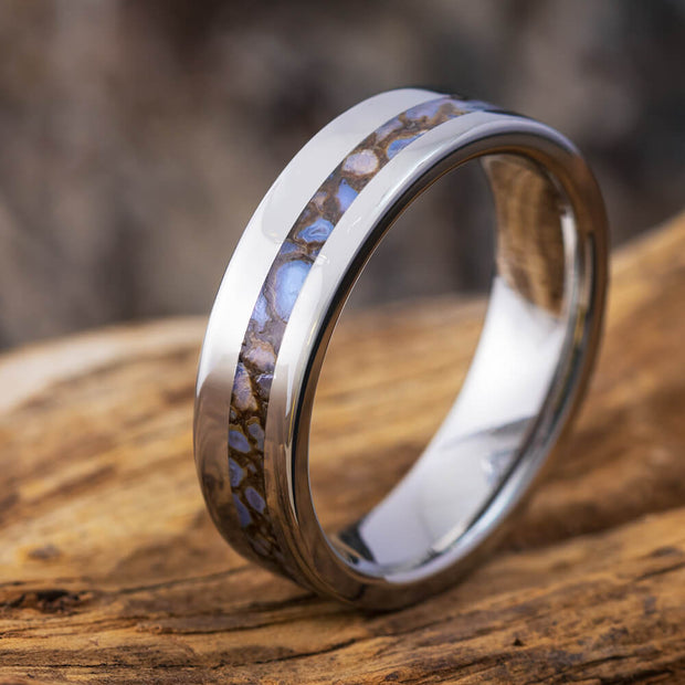 Unique Titanium Men's Wedding Band With Genuine Dinosaur Bone Inlay-1731 - Jewelry by Johan
