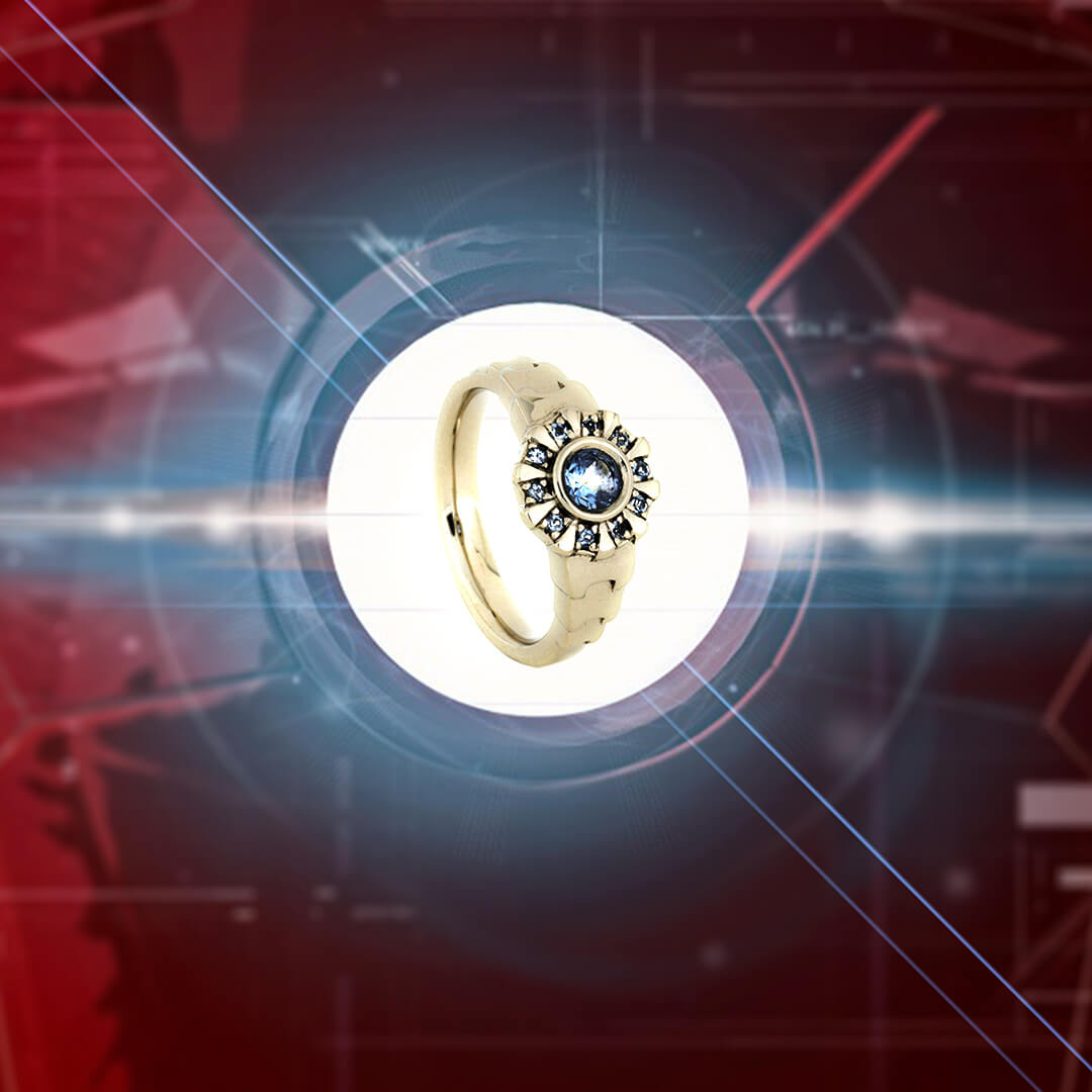 White Gold Iron Man Ring, Aquamarine Arc Reactor Ring-1911 - Jewelry by Johan