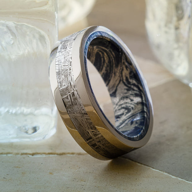 Meteorite Men's Wedding Band With Composite Mokume Gane Sleeve-1963 - Jewelry by Johan