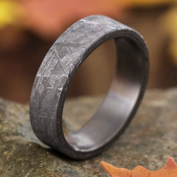 Titanium Men's Wedding Band With Gibeon Meteorite Overlay