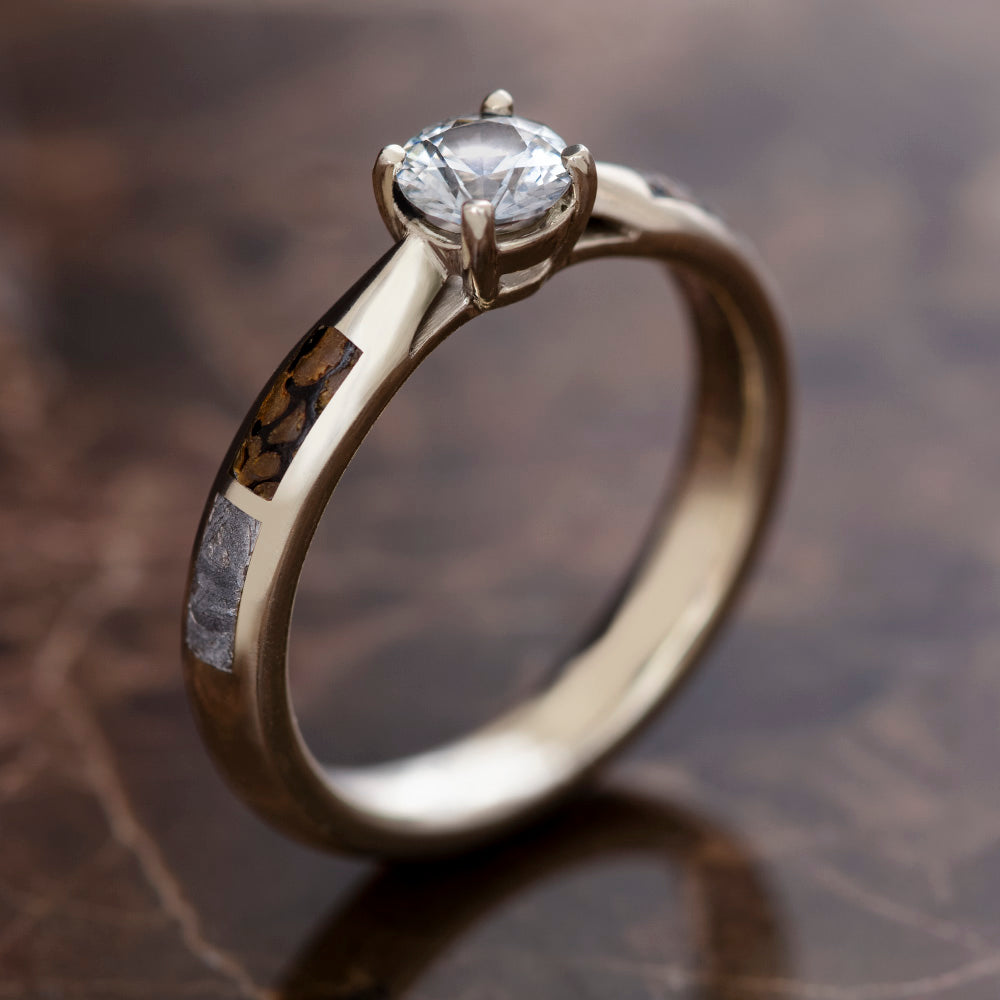 White Sapphire Engagement Ring with Meteorite in White Gold-2108 - Jewelry by Johan