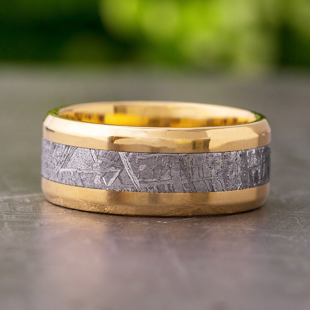 Meteorite & Solid Gold Ring With Beveled Edges | Jewelry by Johan
