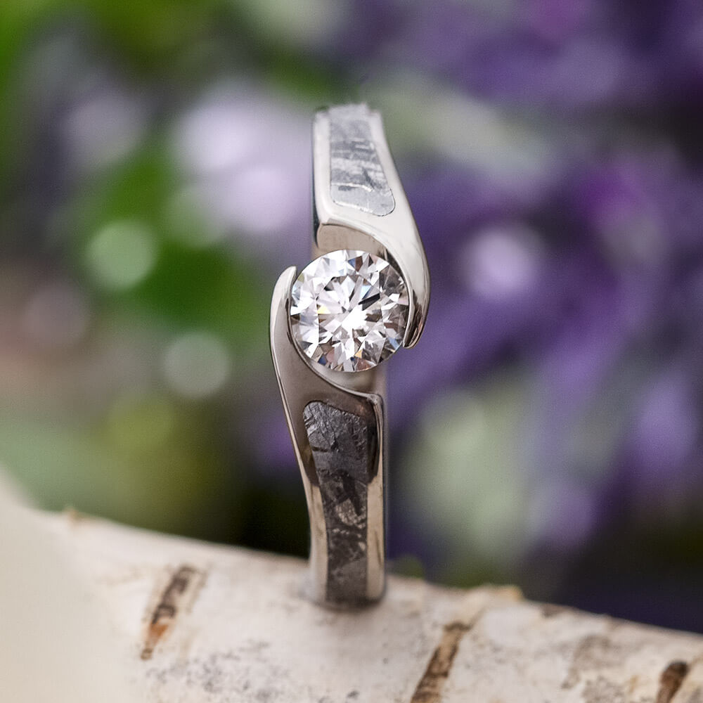 Tension Set Diamond Engagement Ring, Meteorite Wedding Ring-2275 - Jewelry by Johan