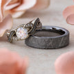 His and Hers Meteorite Wedding Ring Set