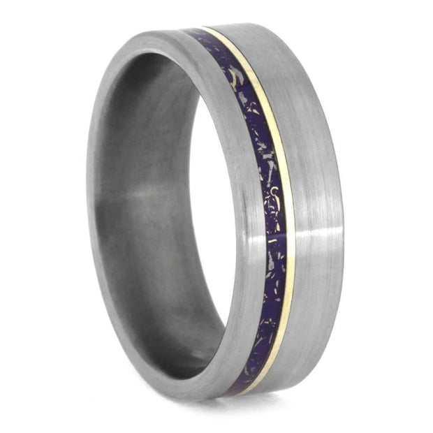 Purple Stardust™ Wedding Band With Yellow Gold Pinstripe in Titanium-2393 - Jewelry by Johan