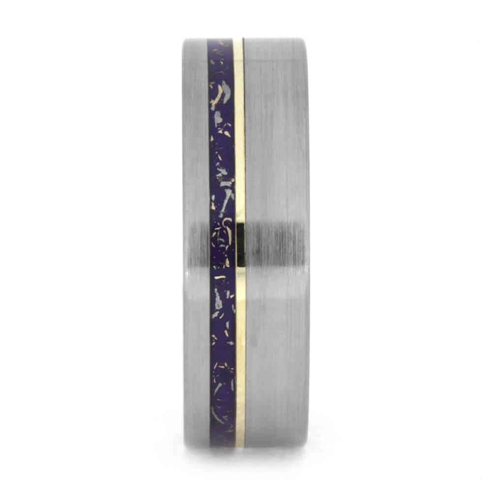 Purple Stardust™ Wedding Band With Yellow Gold Pinstripe in Titanium-2393 - Jewelry by Johan