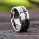 Polished Titanium Wedding Band With Offset Black Stardust™ Pinstripe-2446 - Jewelry by Johan