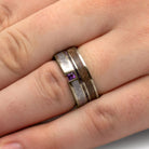Amethyst Wedding Ring With Dino Bone, Meteorite And Purple Wood-2517 - Jewelry by Johan