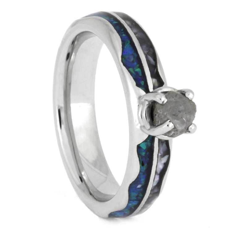 Wavy Platinum Engagement Ring With Rough Diamond