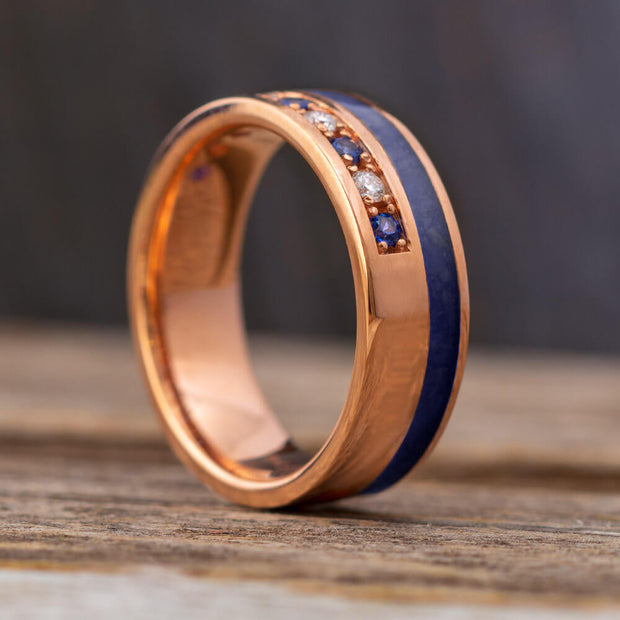 Diamond and Sapphire Wedding Band with Lapis Lazuli-2569 - Jewelry by Johan