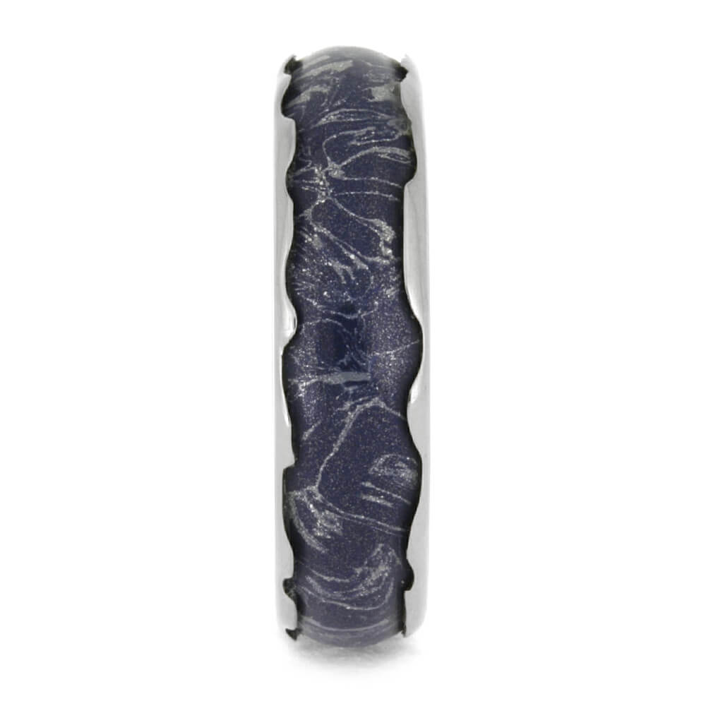 Blue Mokume Gane Ring, Titanium Wedding Band With Wavy Edges-2624 - Jewelry by Johan