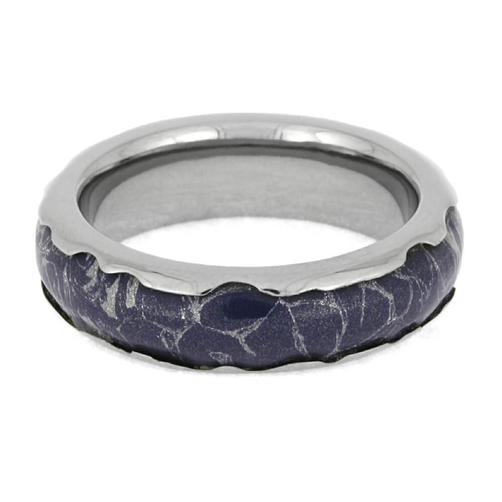 Blue Mokume Gane Ring, Titanium Wedding Band With Wavy Edges-2624 - Jewelry by Johan