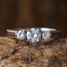 Three Stone Ring With Koa Wood, White Gold Engagement Ring With Moissanites-2656 - Jewelry by Johan