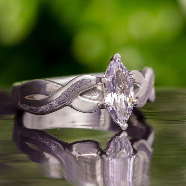 Marquise Diamond Engagement Ring With Meteorite Inlays, Platinum Ring-2683 - Jewelry by Johan