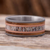 Deer Antler Wedding Band with Whiskey Barrel Oak Wood-2735 - Jewelry by Johan