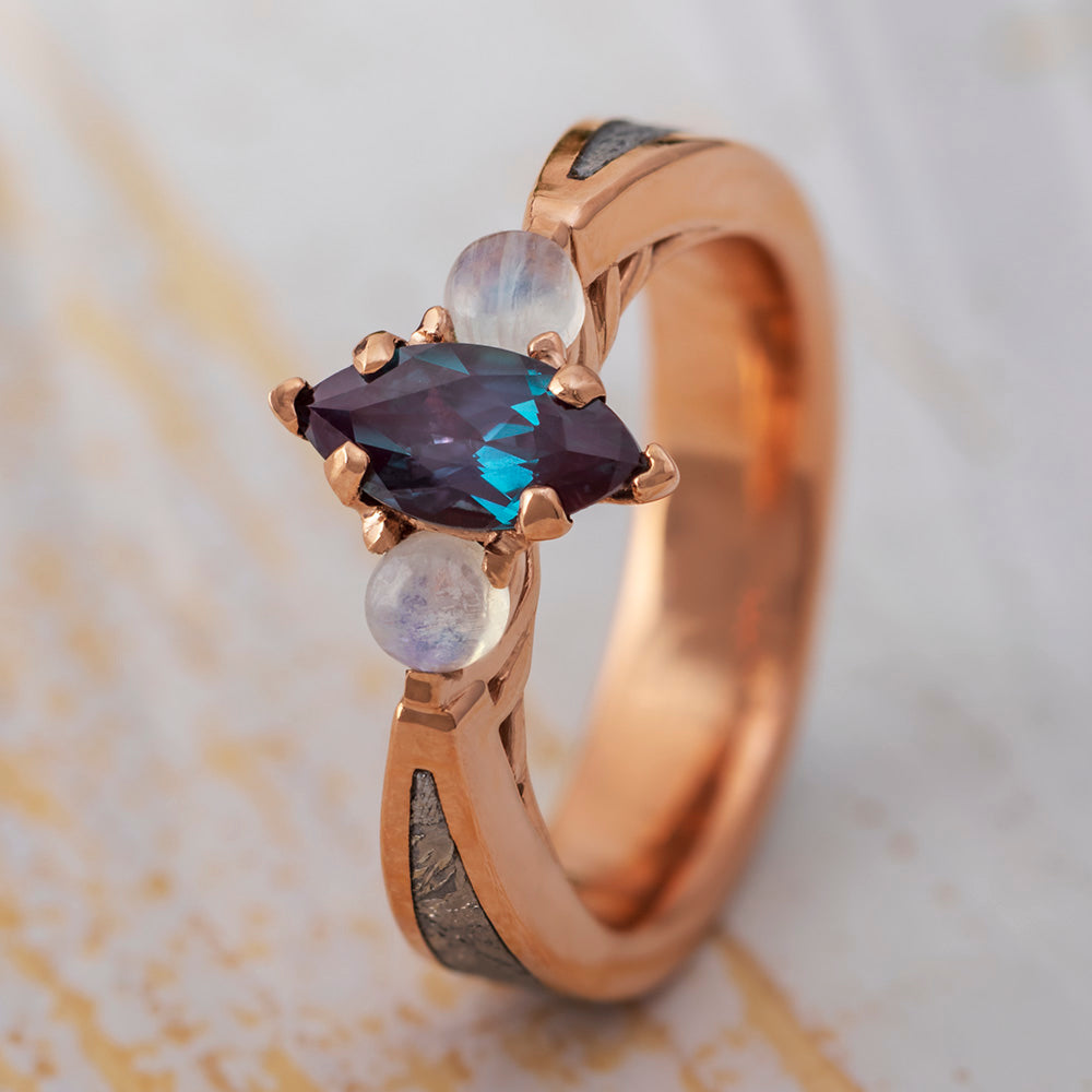 Alexandrite Engagement Ring With Moonstones, Alternative Engagement Ring-2742 - Jewelry by Johan
