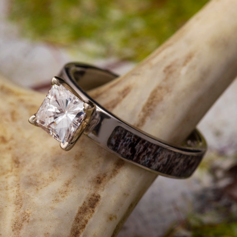 Moissanite Engagement Ring with Natural Shed Antler-2780 - Jewelry by Johan