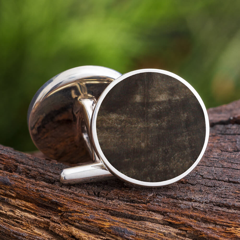 Round Petrified Wood Cuff Links
