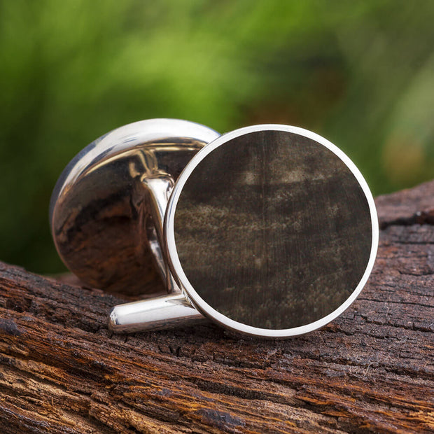 Round Petrified Wood Cuff Links
